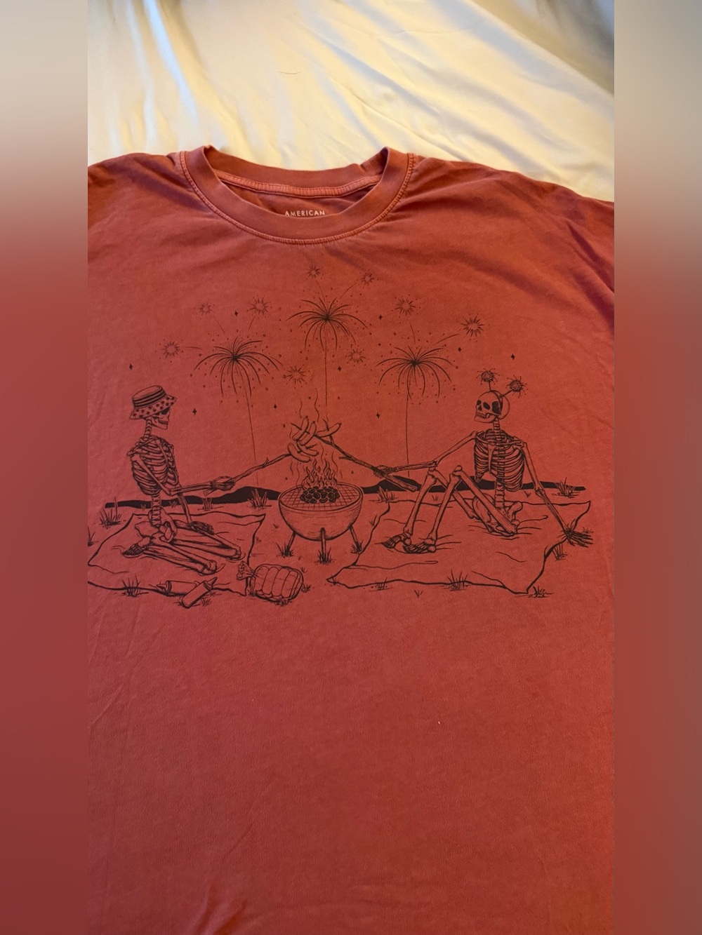 American eagle Red Graphic Skeleton Campfire Tee